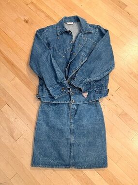 Vintage 80's Georges Marciano Guess Jacket Denim Jean Skirt Set Small 28 EUC